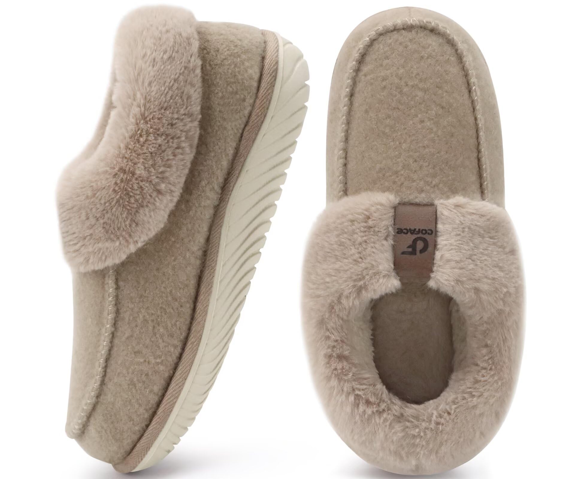 COFACE Women's Arch Support Memory Foam House Slippers Ladies Warm Fuzzy Faux Fu