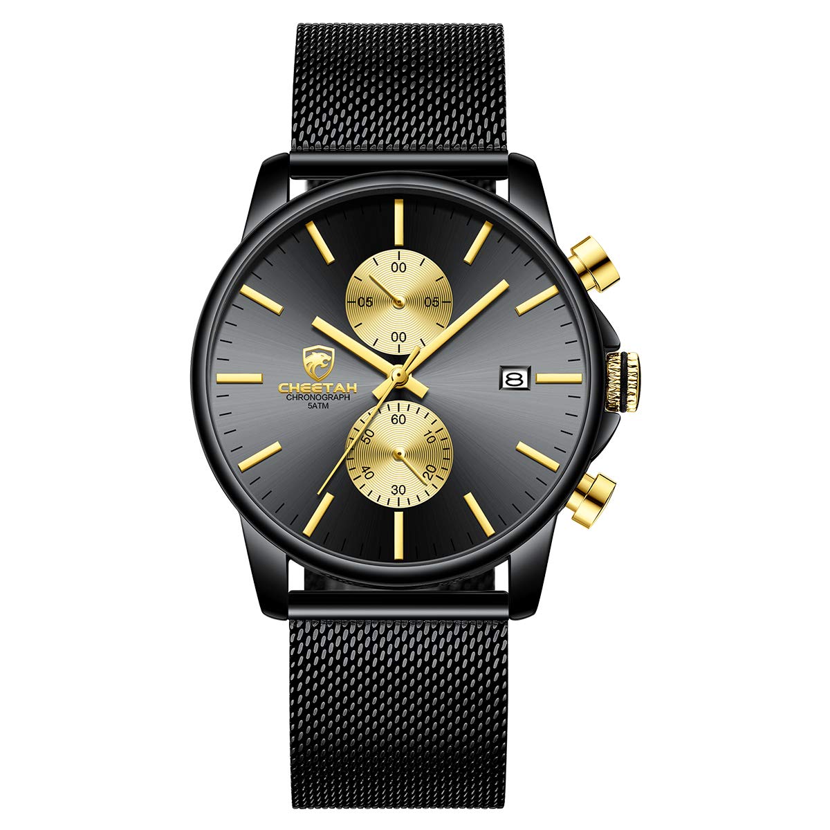 GOLDEN HOUR Men’s Watch Fashion Sport Quartz Analog Mesh Stainless Steel Waterpr