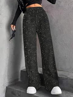Women Knit High Waist Shiny Wide Leg Loose Pants with Drawstring Design Soft Stretch Fabric Perfect for Daily Casual Wear
