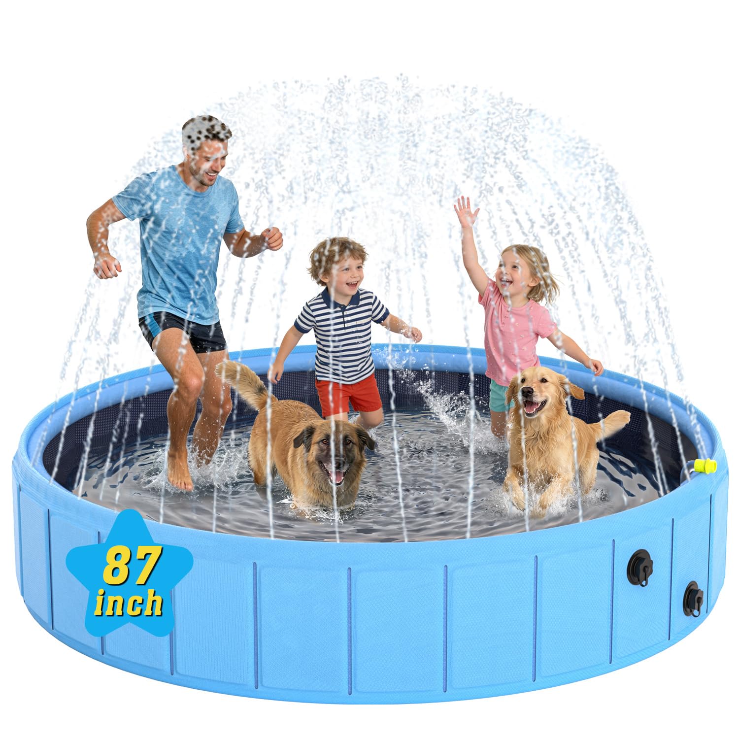 BerrysParadise Foldable Dog Pool with Sprinkler, 87'' Extra Large Non-Slip Dog S