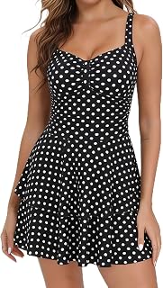 Halcurt Women One Piece Swimsuit Ruffles Tummy Control Ruffle Swimsuit Low Rise Skirt