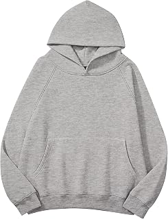 Lauweion Women Solid Basic Fleece Letter Loose Hoodie Sweatshirt Long Sleeve Kangaroo Pocket Drop Shoulder Pullovers Top