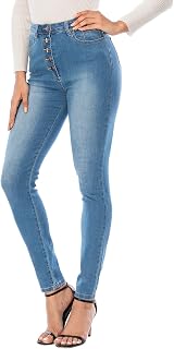 Ecupper Damen Fit Stretch Jeans Slim High Waist mit 5 Knopf