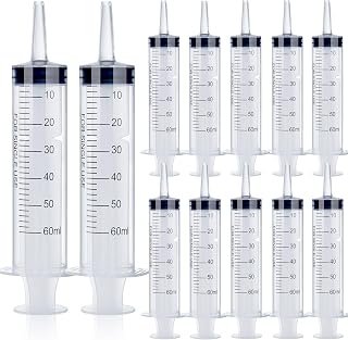 12Pack 60ml Syringe for Liquid - Large Plastic Syringes Without Needle for Food Thick Liquids and Irrigation Water, Lip Gloss Filling, Feeding Dogs Meds, Measuring ( 12 Pack 60 ml / cc )