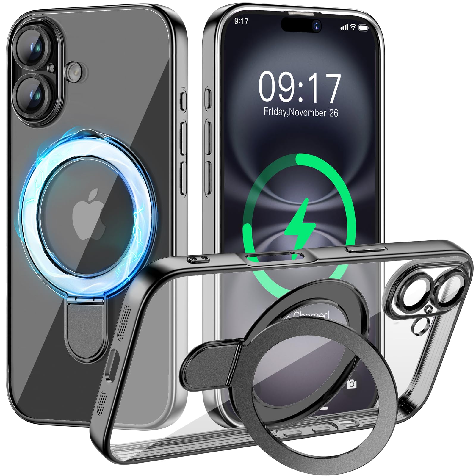 Magnetic for iPhone 16 Case with Invisible Stand[Compatible with MagSafe][Full C