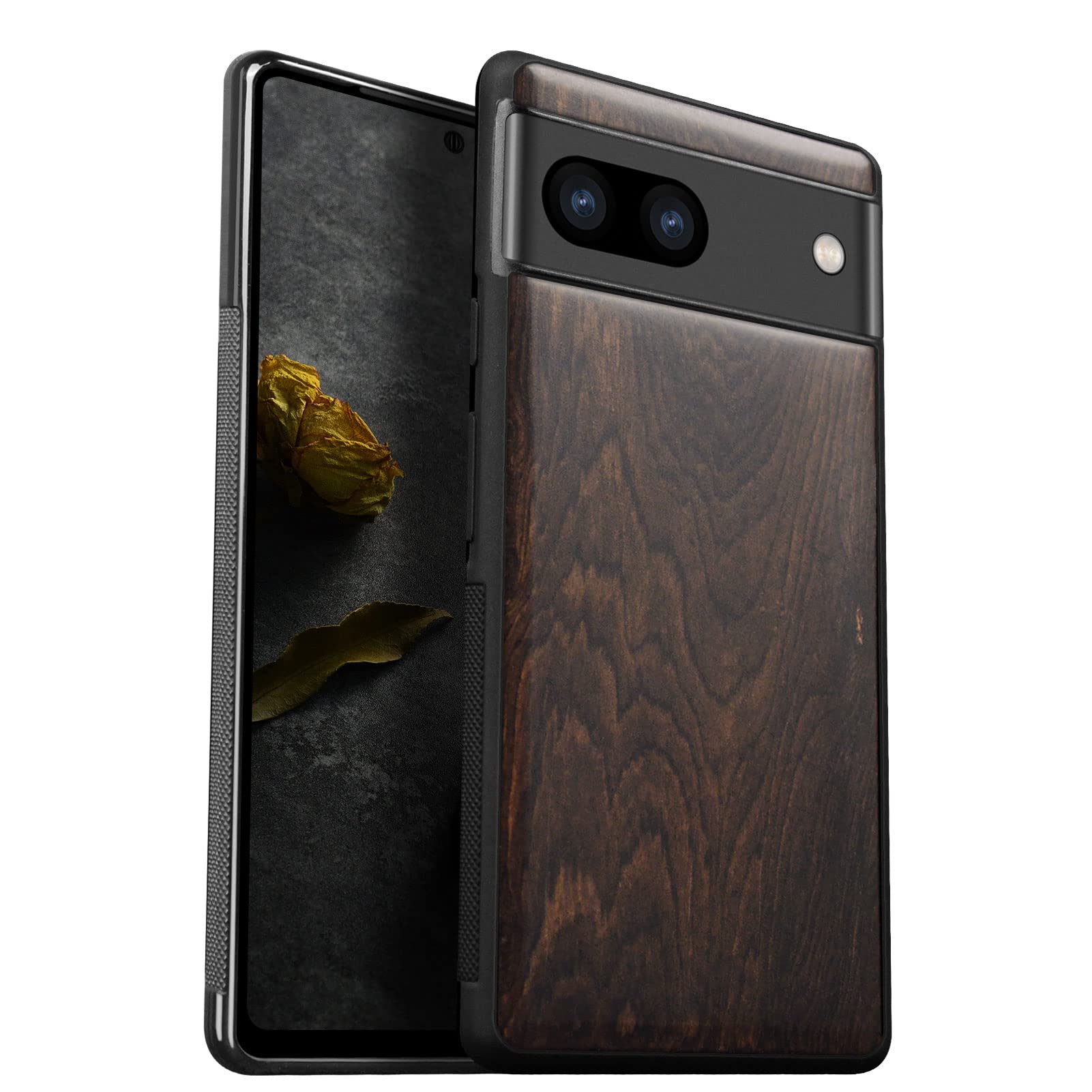 Carveit Wood Cover for Pixel 8 Case (Black Wood-Plain Wood Style)