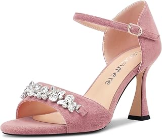 Castamere Women's Half Open Heel Pointed Toe Ankle Strap Diamante Crystal Sandals Wedding Prom 8.5 CM Heels