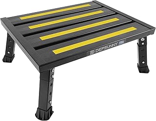 DEPSUNNY Adjustable RV Step Stool, Wide Platform, Foldable Legs, Black | 3 Height Settings, 1,000-lb Capacity, Aluminum Frame, Non-Slip Rubber Feet, Portable Step for Camper Stairs and Trailers