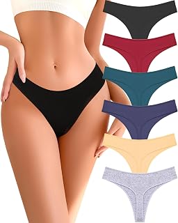 READY TO LOVE Underwear Womens Sexy Cotton Lace Thongs for Women Breathable V-Waisted Ladies Tangas Thong Panties 6 Pack