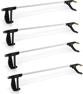 Straame Litter Picker Grabber Stick, Magnetic Tip Aluminium Reacher, 4 Pack | Magnetic tip, soft claw, ergonomic grip and aluminium body help grab keys, pins, leaves, litter & small items without bending