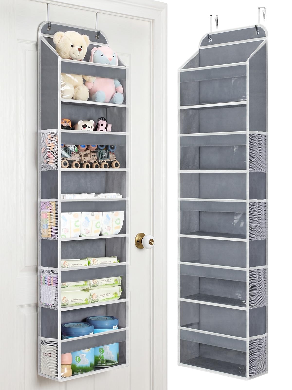 Yecaye 1 Pc 5-Tier Over the Door Organizer with Clear PVC Windows, Gray | Swing-