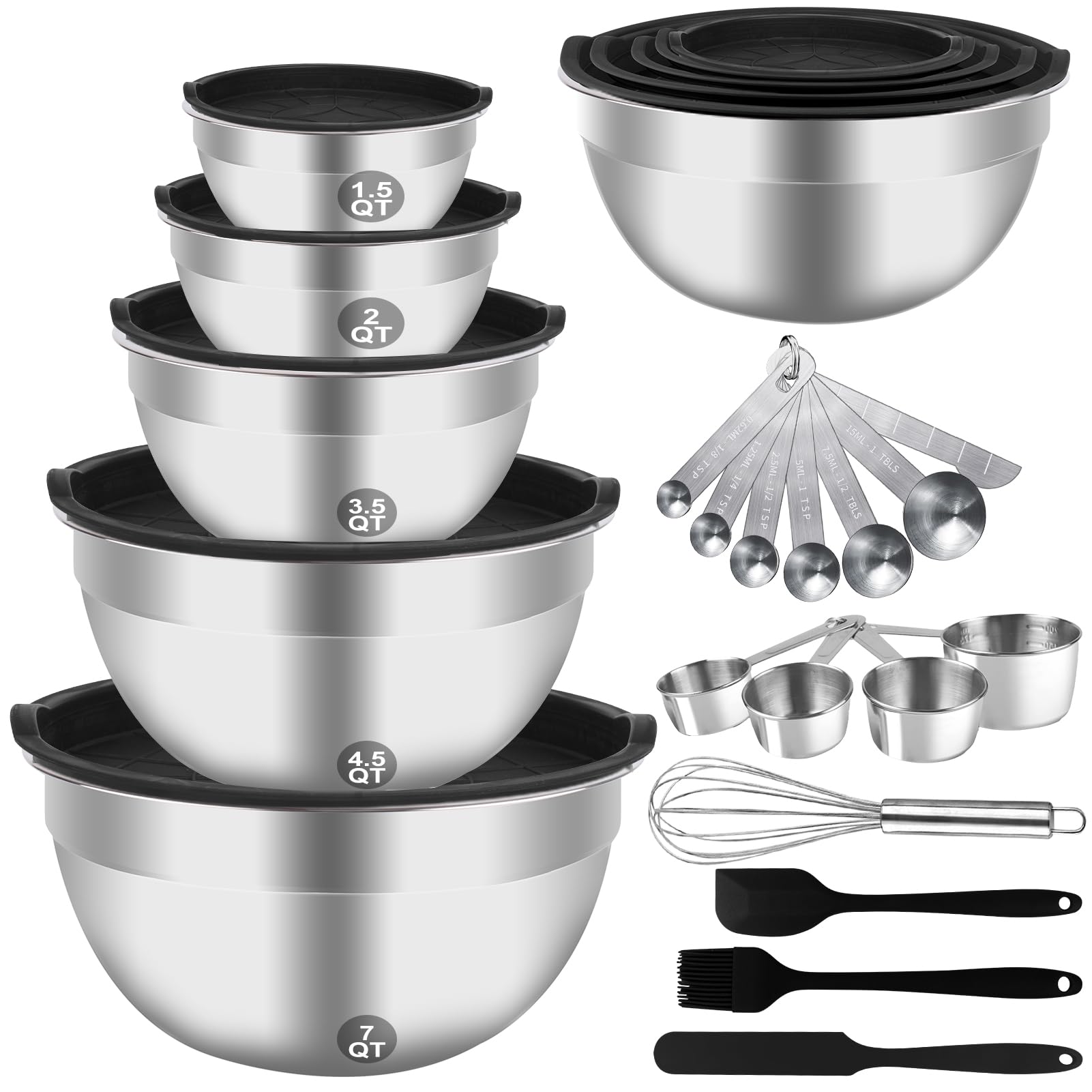 WEPSEN Mixing Bowls Set, 25PCS Stainless Steel Mixing Bowl with Lid Set, Large N