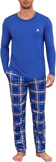 Schlafanzug Herren lang Schlafhose Karomuster Pyjama Männer Schlafanzüge für Herren Nachtwäsche Schlafbekleidung Pyjamahose Homewear Man