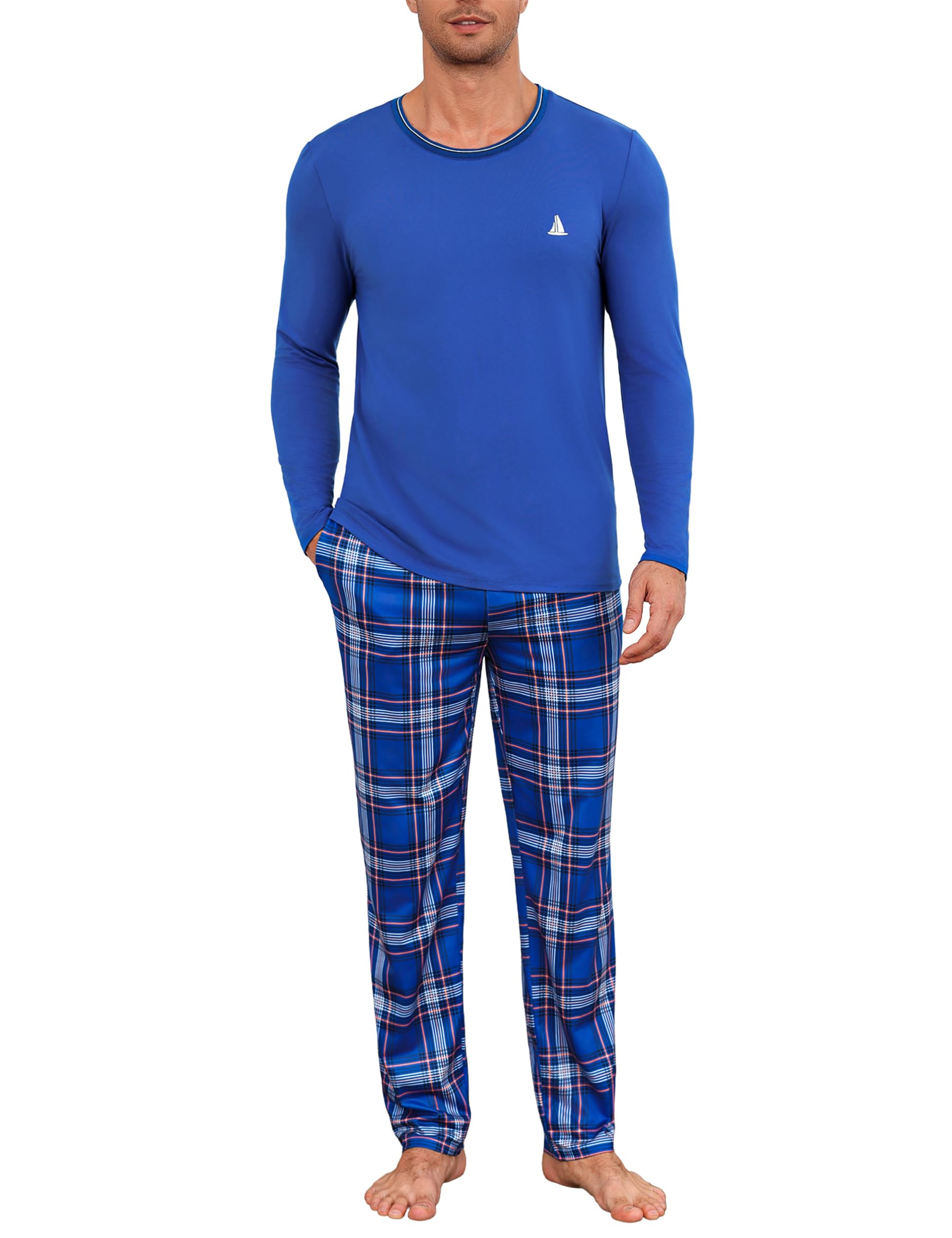 Schlafanzug Herren lang Schlafhose Karomuster Pyjama Männer Schlafanzüge für Her