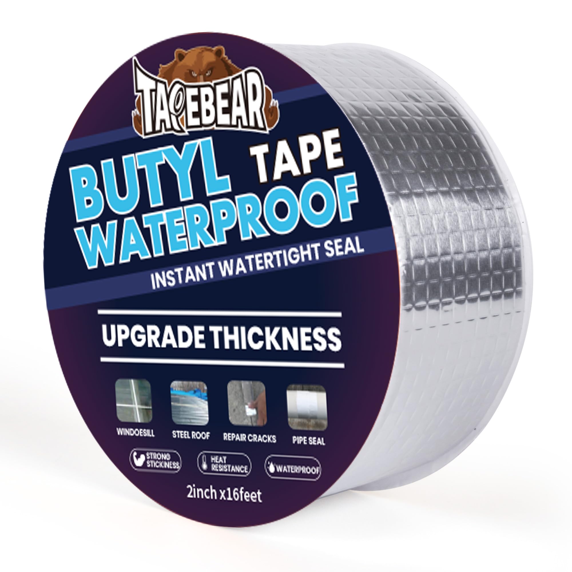 TAPEBEAR Extra Thicker Butyl Tape Waterproof 50mm x 5m, 1.3mm Aluminum Butyl