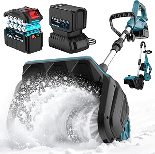 10000mAh Brushless Cordless Snow Shovel with Wheels,17-Inch Electric Snow Blower Battery Powered,20-30ft Snow Thrower Distance&Adjustable Plate, Snow Removal for Driveway Car Deck Sidewalks