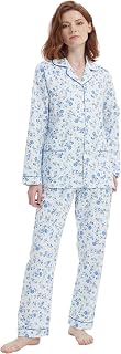 Amaxer Women's Flannel Pyjama Set, 100% Cotton, Autumn/Winter Pyjamas, Long Two-Piece