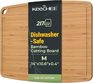 Keechee Dishwasher Safe Bamboo Cutting Board, Lightweight & Durable Wood Cutting Board, Reversible with Juice Groove, Easy to Store & Clean, Ideal Kitchen Gift for Home Cooks
