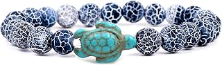 Turtle Natural Stone Bracelet, Handmade Elastic Stretch Turtle Bead Bracelet for Women
