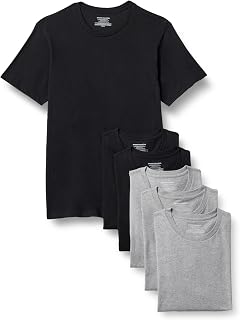 Amazon Essentials Men's Vests - Slim-Fit Cotton Crew Neck, Short and Long Sleeve T Shirt, Pack of 6, Undershirt and Vests for Men