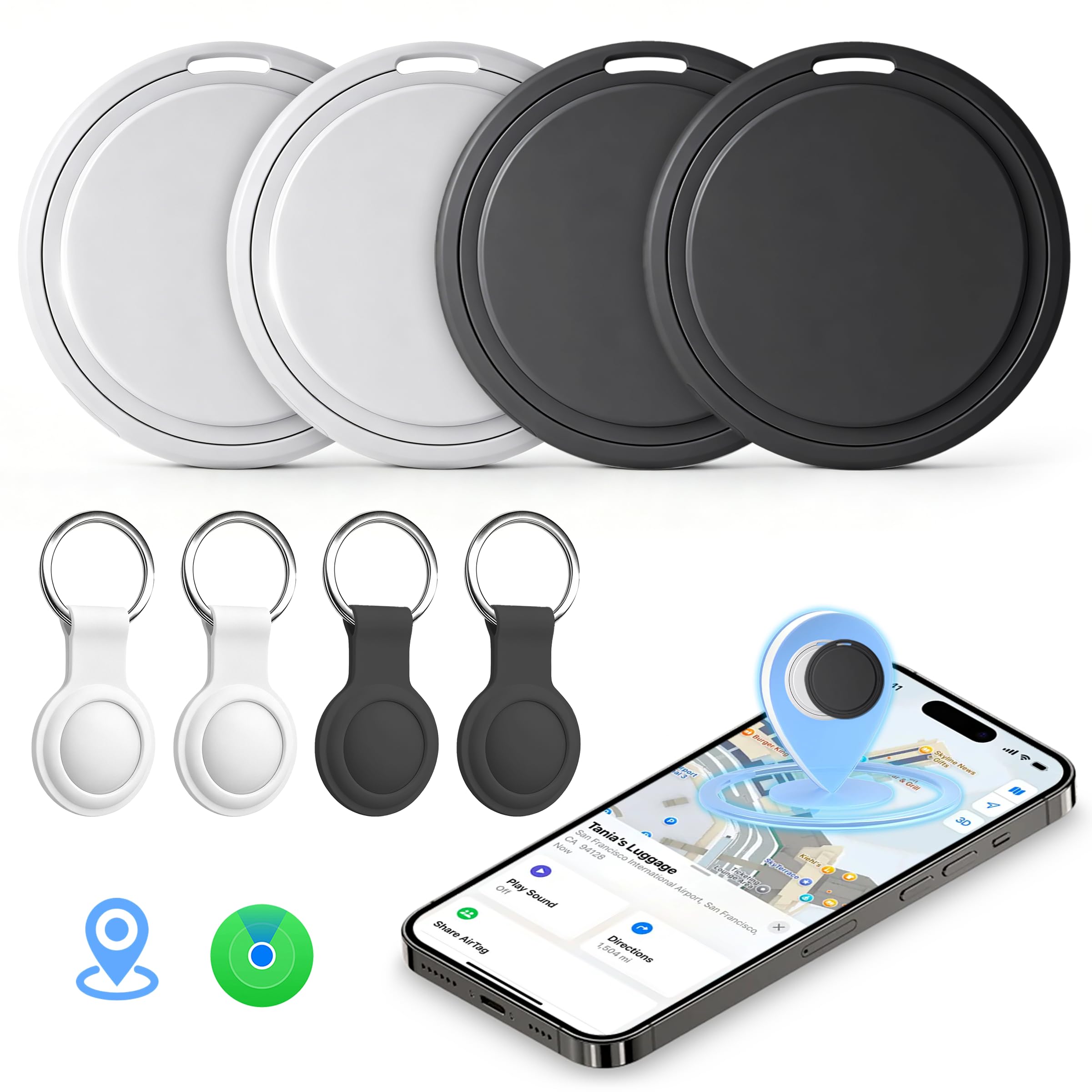Air Tracker Tags 4Pack Smart Tracker for Keys with Apple Find My (iOS Only) | Bl