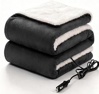 Sealy 12-Volt Electric Portable Heated Car Blanket, 59"x43", Grey | 3 Heating Levels, 4 Hours Auto Off for Car, Truck, SUV, RV or Camping Travel, Machine Washable for Drivers Women Men Winter