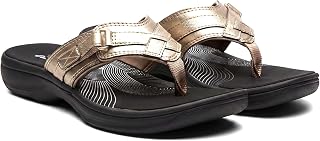 Clarks Womens Breeze Sea Flip-Flop Sandals - Comfortable Flip Flop with Adjustable Hook and Arch Support - Casual Summer Wearing Cloudsteppers for Everyday