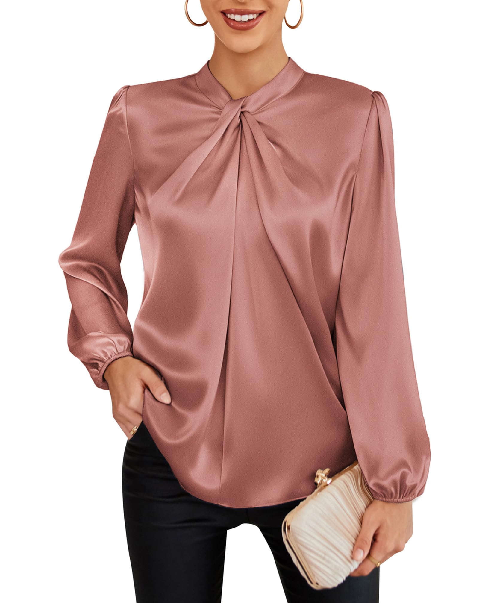 GRACE KARIN Women Business Casual Long Sleeve Satin Blouse