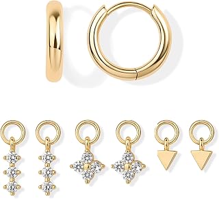 PAVOI 14K Gold Plated Mix & Match Charms Dainty Huggie Earrings for Women