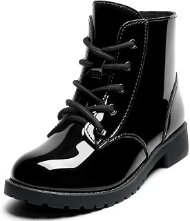 CCVON Boys Girls Ankle Combat Boots Kid Shoes with Zipper | Lace-up Side zipper easy on/off, Slip-resistant & durable, Unisex boots, Halloween, Fall, Winter, Toddler Little Big Kids