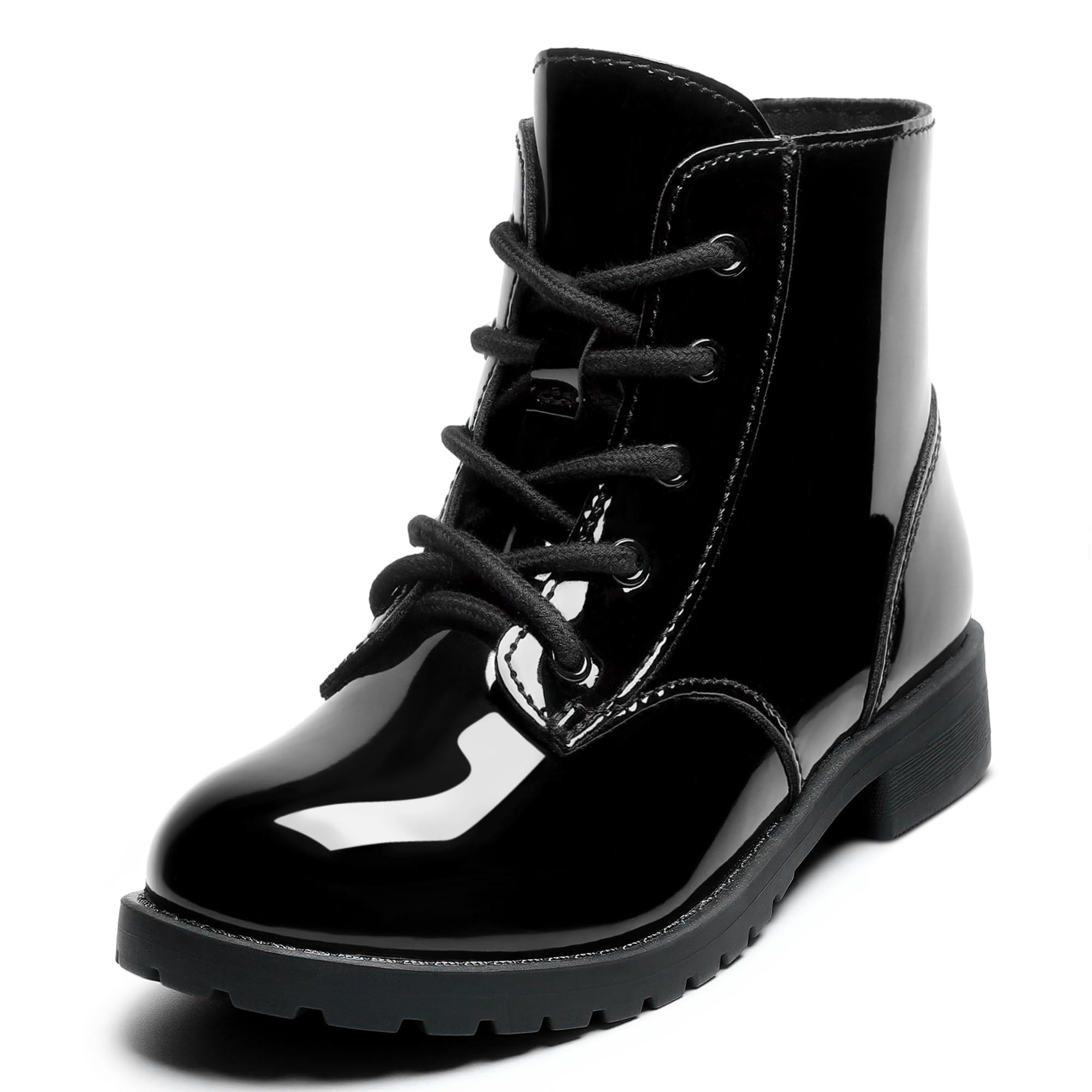 CCVON Boys Girls Ankle Combat Boots Kid Shoes with Zipper | Lace-up Side zipper 