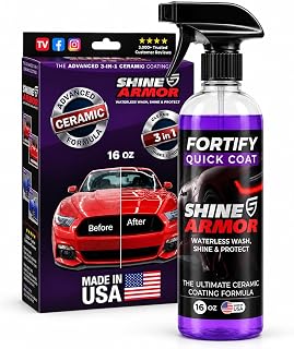 SHINE ARMOR Fortify Quick Coat Ceramic Coating Spray, 16 fl oz | 3-in-1 waterless wash, shine and protection for light dust between washes. Spray, wipe and buff for a glossy finish.