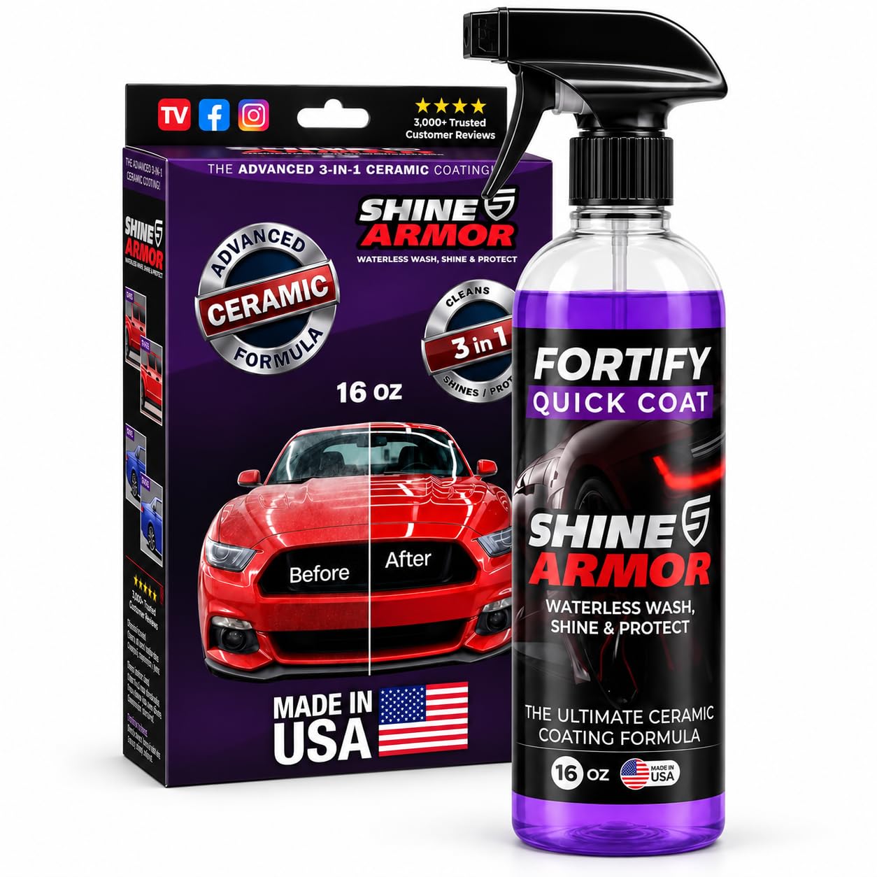 SHINE ARMOR Fortify Quick Coat Ceramic Coating Spray, 16 fl oz | 3-in-1 waterles