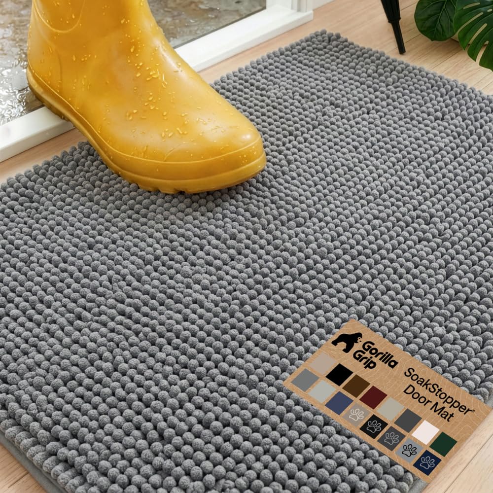 GORILLA GRIP Absorbent Soak Stopper Doormat, Rubber Backing Welcome Mat, Muddy D