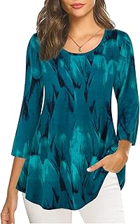 Nandashe Womens 3/4 Sleeves Floral Tunic Summer Casual Dressy Blouse Tops