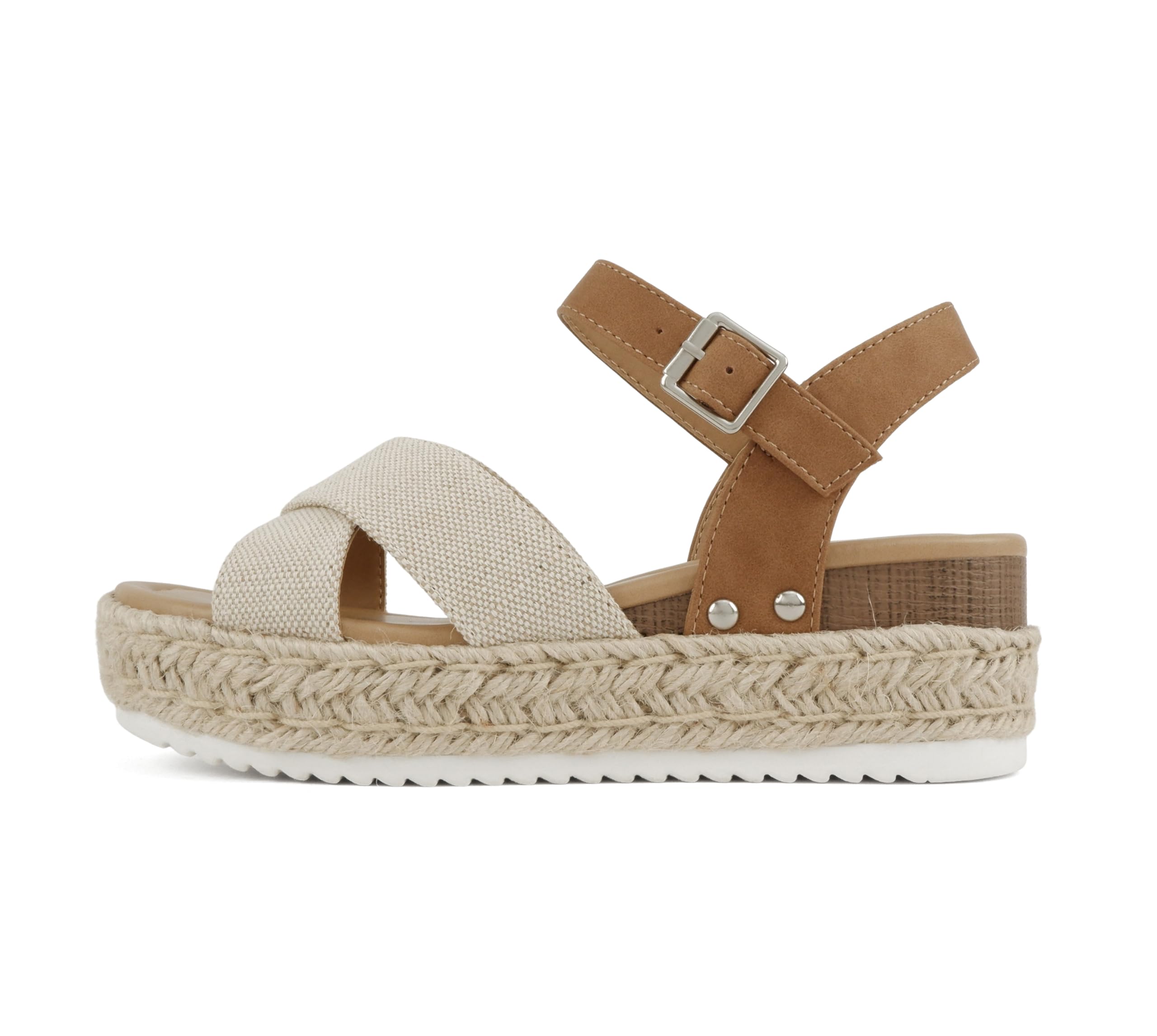 Soda “FIRELY” ~ Women Round Toe Crisscross Band Platform Espadrille Wedge Sandal