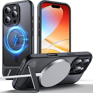 Anqrp Magnetic Case for iPhone 16 Pro, Invisible Stand, Compatible with Mag-Safe, Shockproof Matte Mobile Phone Case with Military Protection, Semi-Transparent Protective Case 6.3 Inches, Black