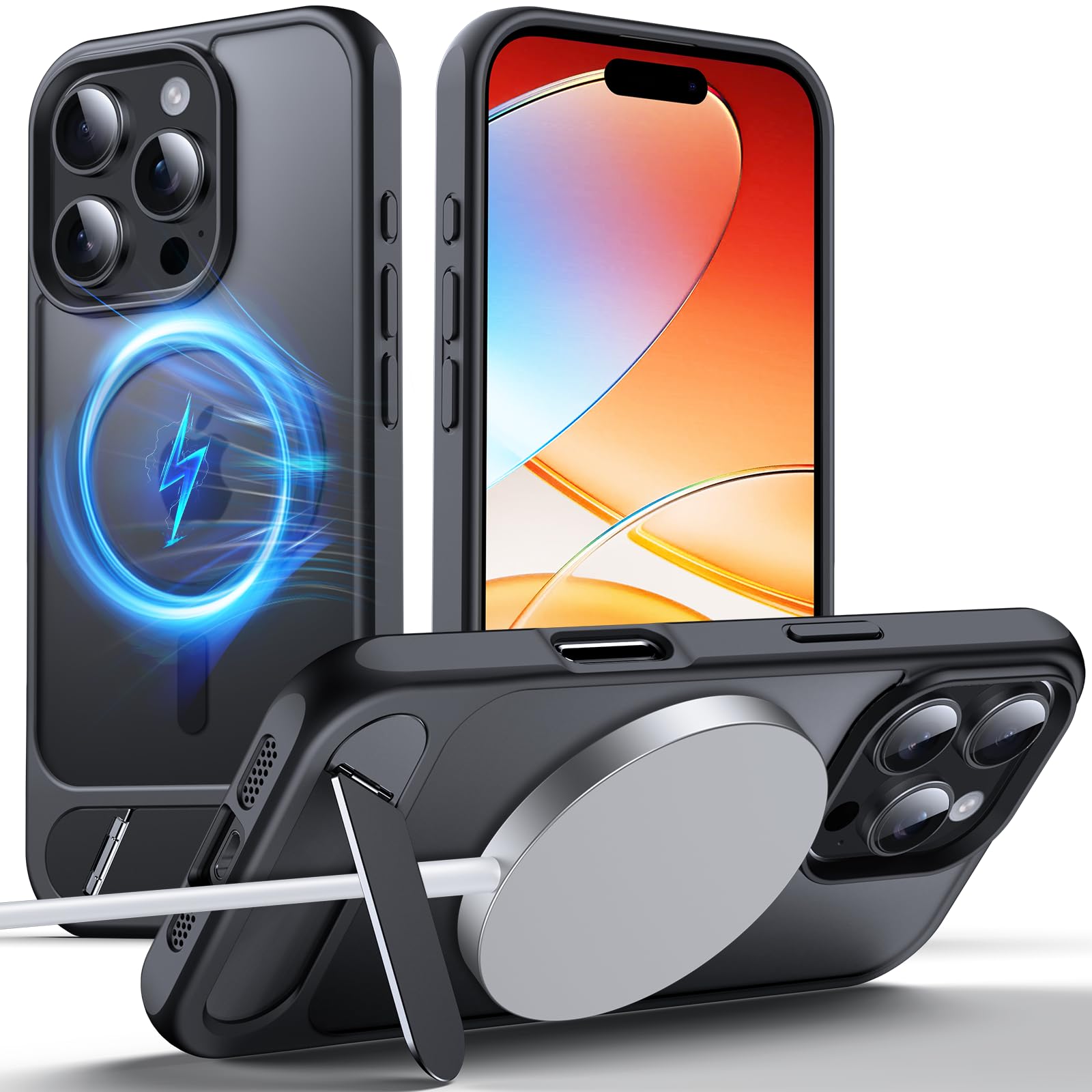 Anqrp Magnetic Case for iPhone 16 Pro, Invisible Stand, Compatible with Mag-Safe