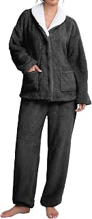 Famulily Pigiama da donna in pile con bottoni e tasche, taglie S-XL