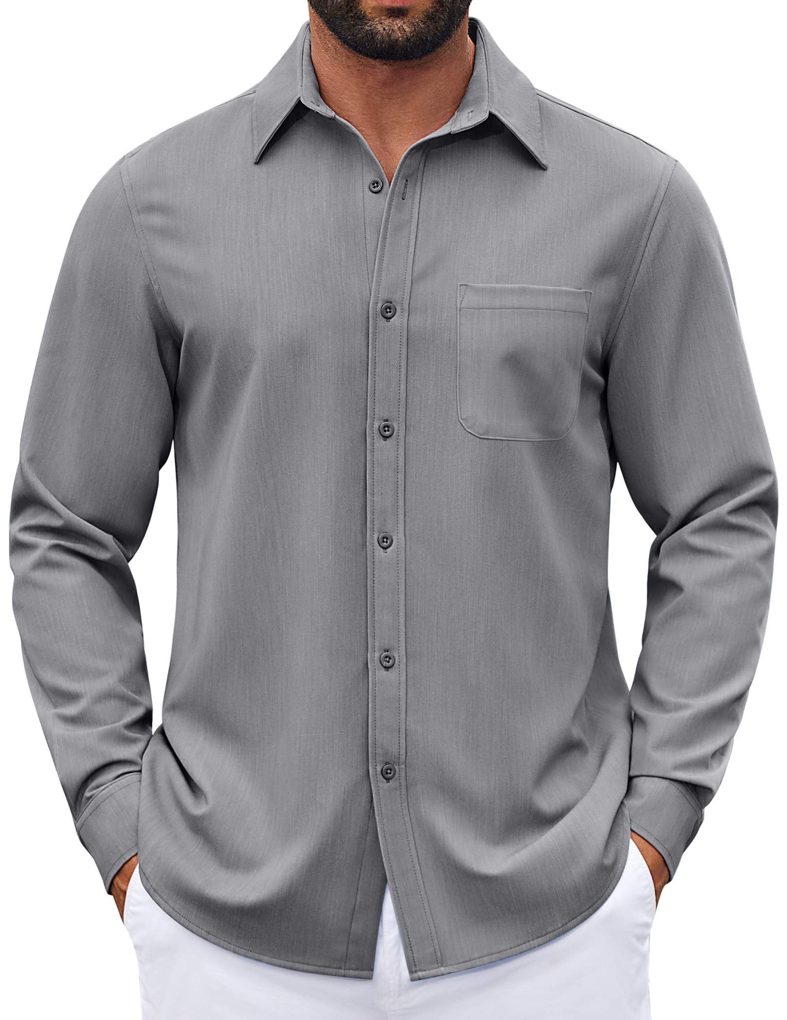COOFANDY Camisas de vestir para hombre, de manga larga, con botones, de mezclill