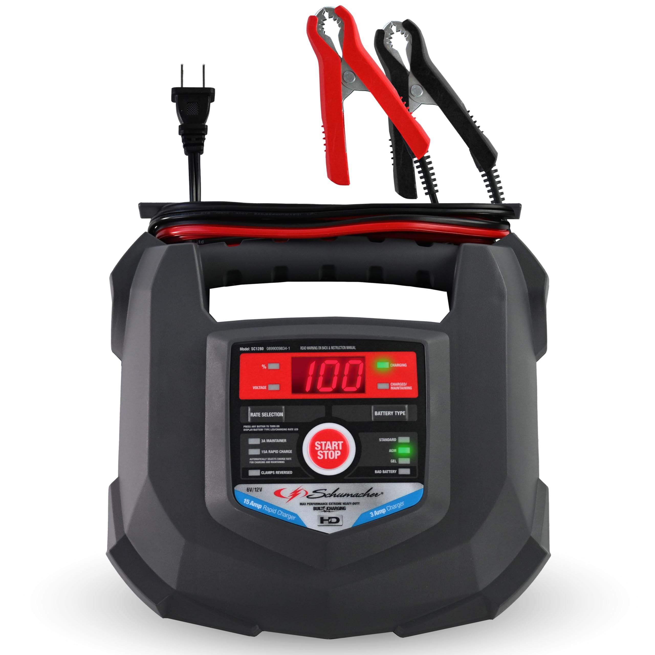 Schumacher Electric 15A Car Battery Charger &amp; Maintainer, 6V/12V – SC1280 | 