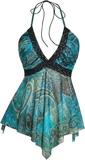 BEAUDRM Women's Y2k Cheetah Print Top Leopard Flowy Halter Going Out Tops