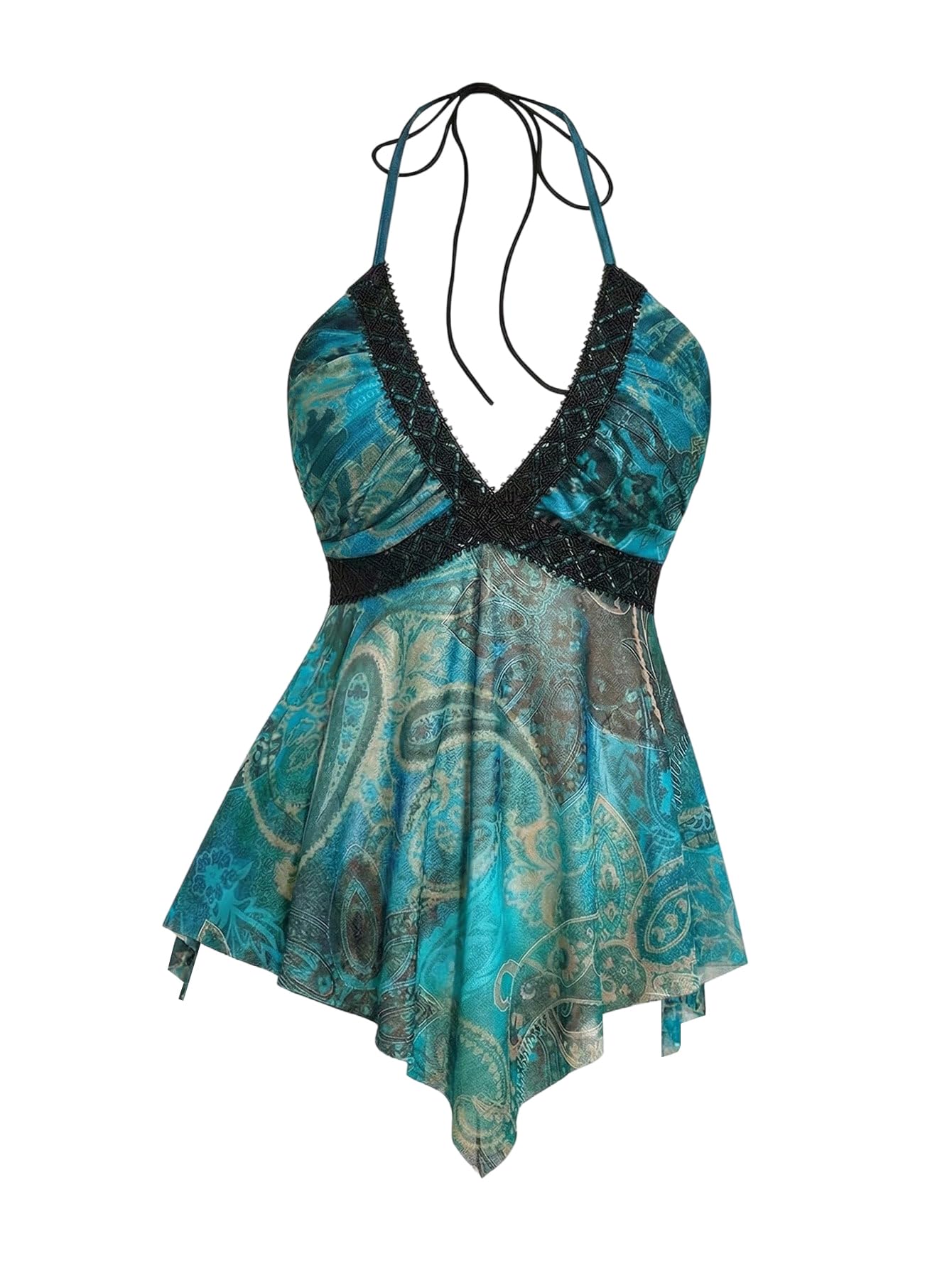 BEAUDRM Women's Y2k Cheetah Print Top Leopard Flowy Halter Going Out Tops