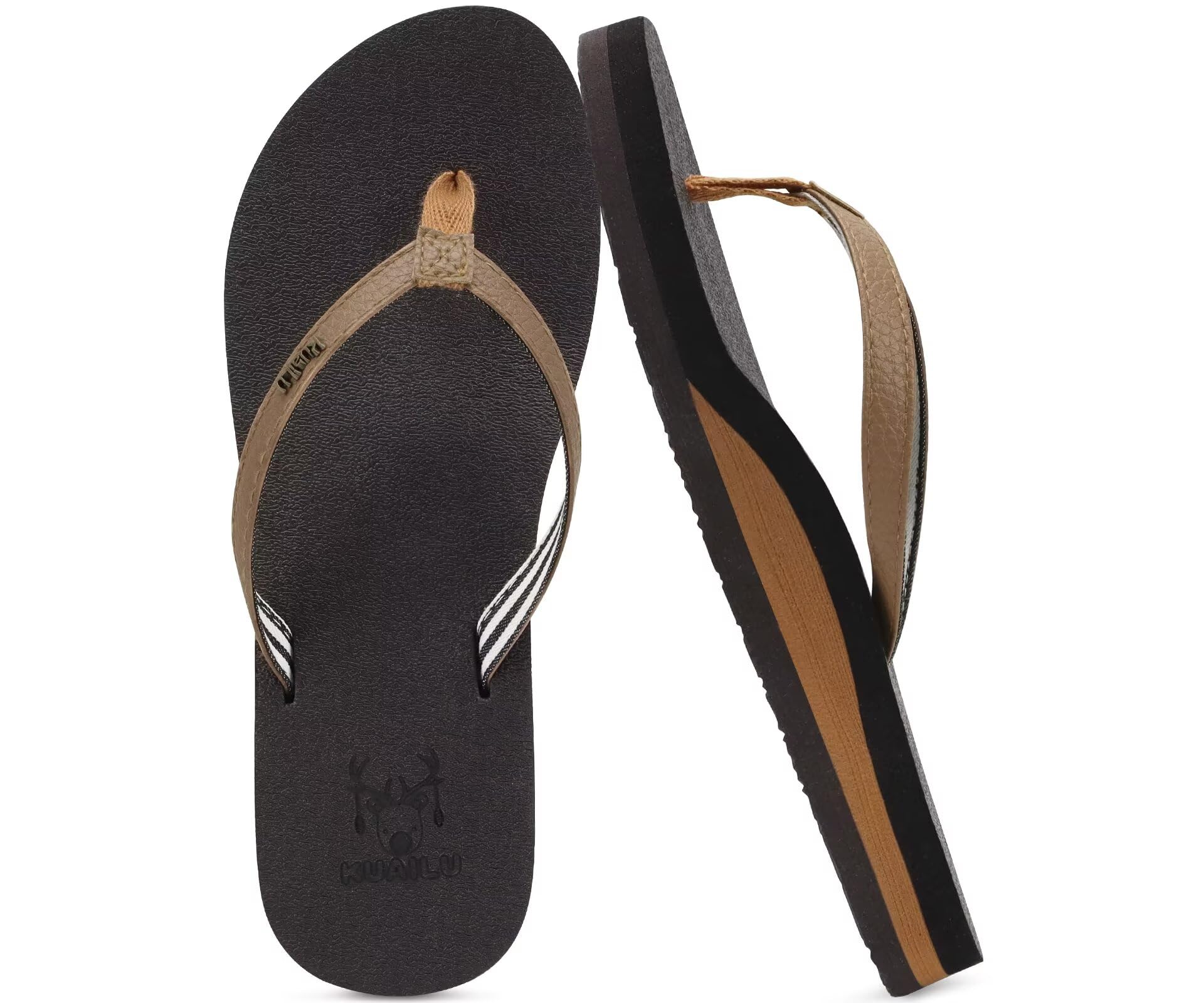 KuaiLu Women's Summer Arch Support Beach Flip Flops Anti-Skid Sea