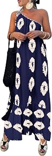 PRETTYGARDEN Women's 2026 Summer One Shoulder Maxi Dress Printed Flowy Boho Long Sundresses Spring Beach Vacation Clothes