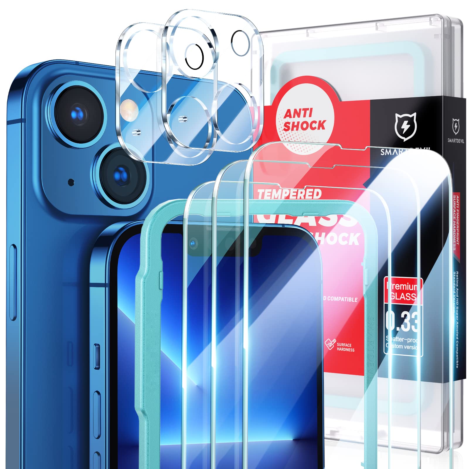 SMARTDEVIL for iPhone 13 6.1 Inches, 3 Pieces Screen Protector and 2 Pieces Came