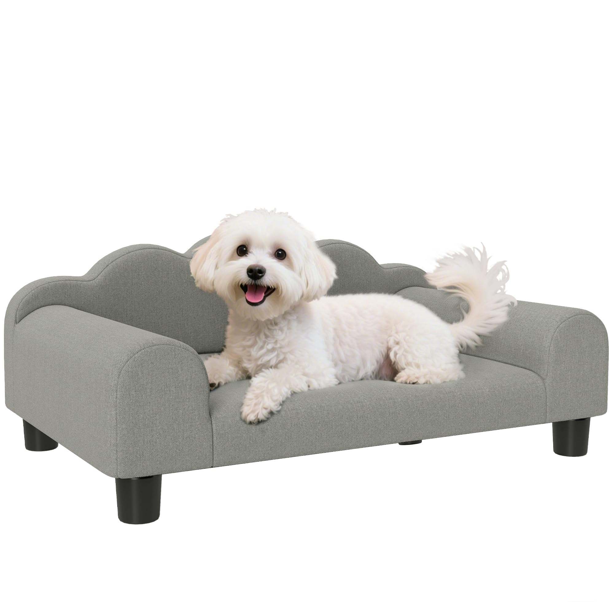 PawHut Dog Sofa Bed with Backrest and Armrest for Small Dogs, Grey
