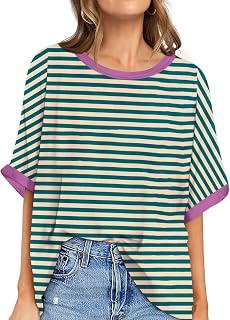 UEU Women's Oversized Crewneck T-Shirt Casual Loose Tunic Tops