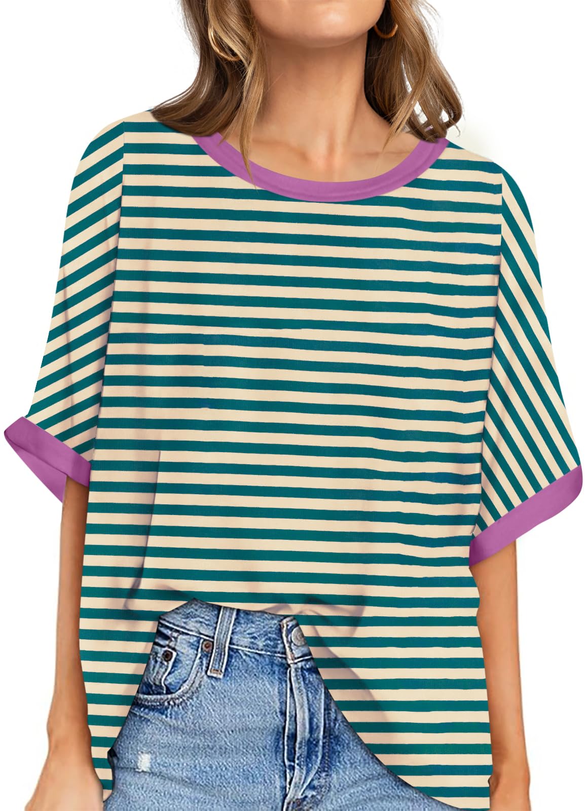 UEU Women's Oversized Crewneck T-Shirt Casual Loose Tunic Tops