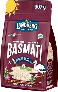 Lundberg Organic Basmati Rice - Regenerative Organic Certified Long Grain White Rice, Fluffy & Aromatic, Gluten Free, Resealable 907g Bag